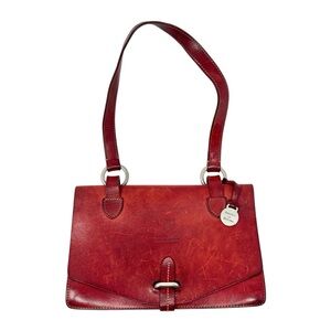 Rare Vintage Dooney & Bourke Smooth Red Leather Shoulder Bag Distressed Chrome